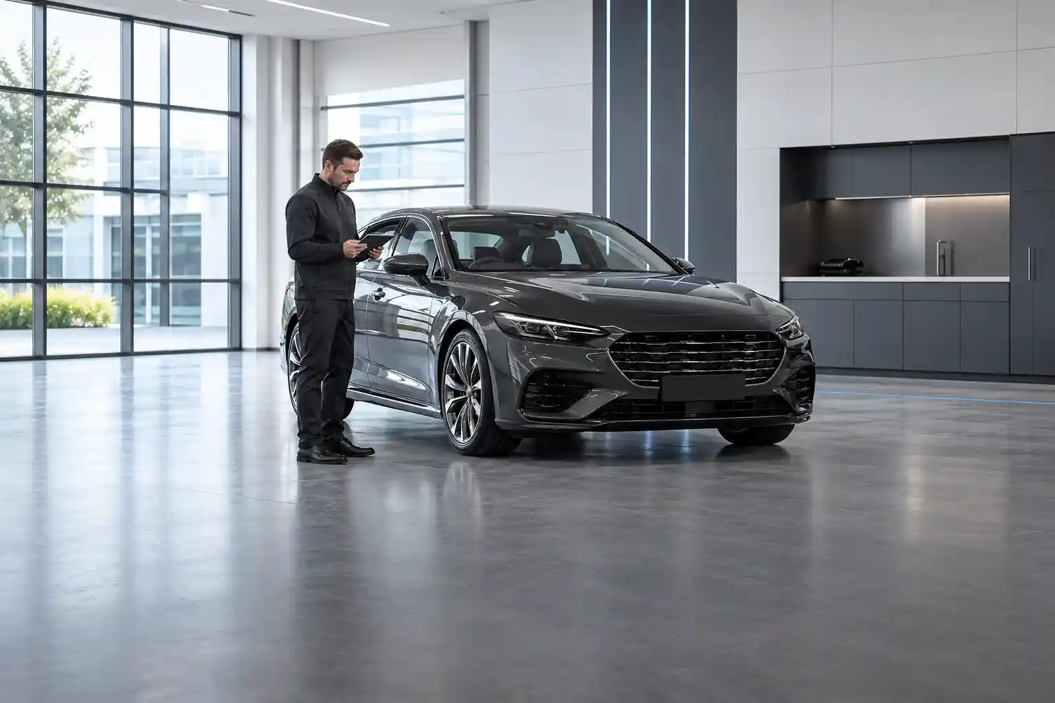 Эксперт проверяет состояние автомобиля