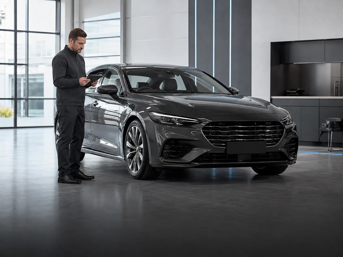 Эксперт проверяет состояние автомобиля