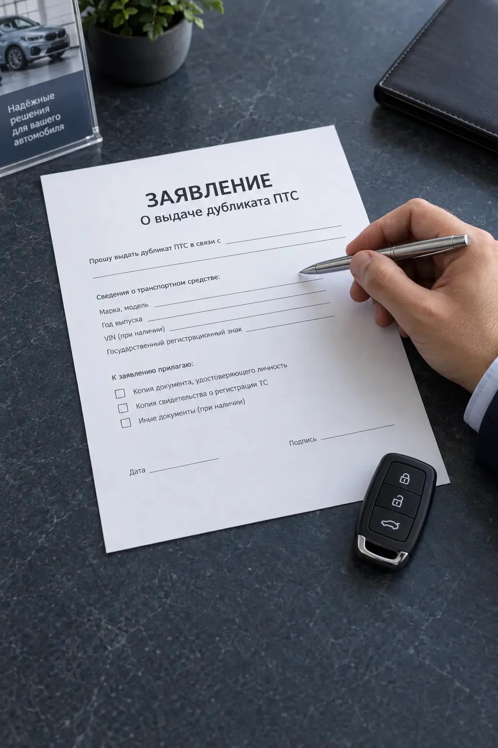 Специалист помогает заполнить заявление на выдачу дубликата ПТС
