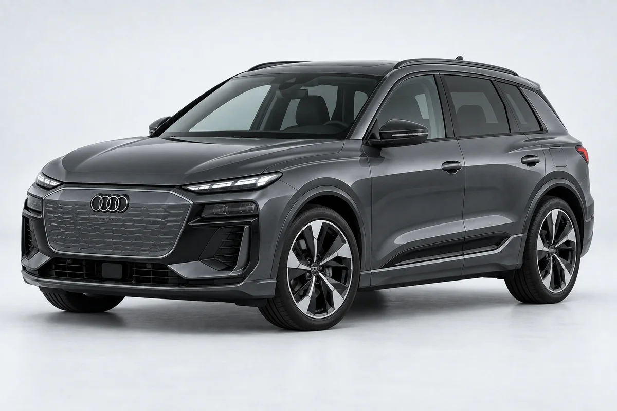 Audi Q6 e-tron — вид спереди в три четверти