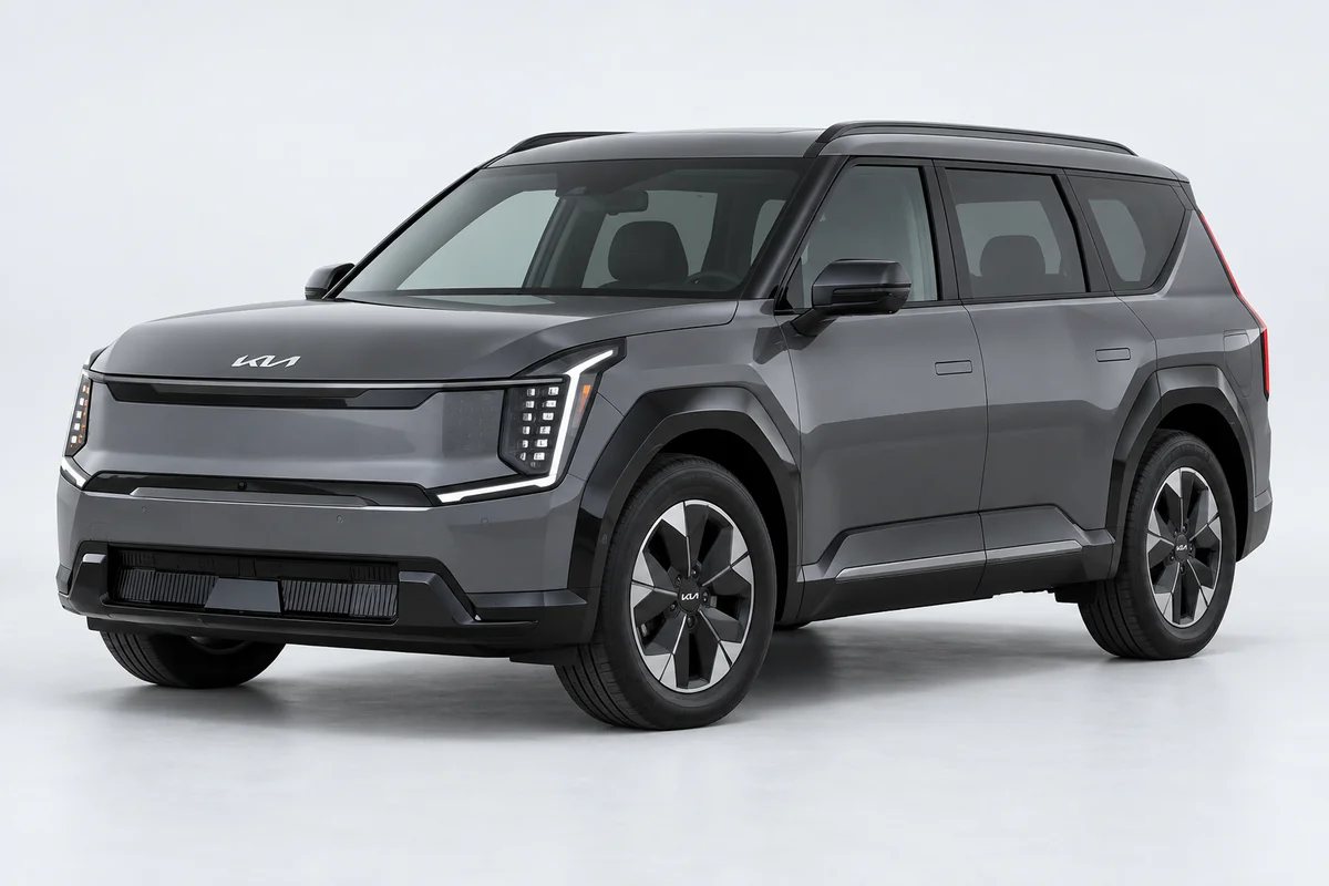 Kia EV9 — вид спереди в три четверти