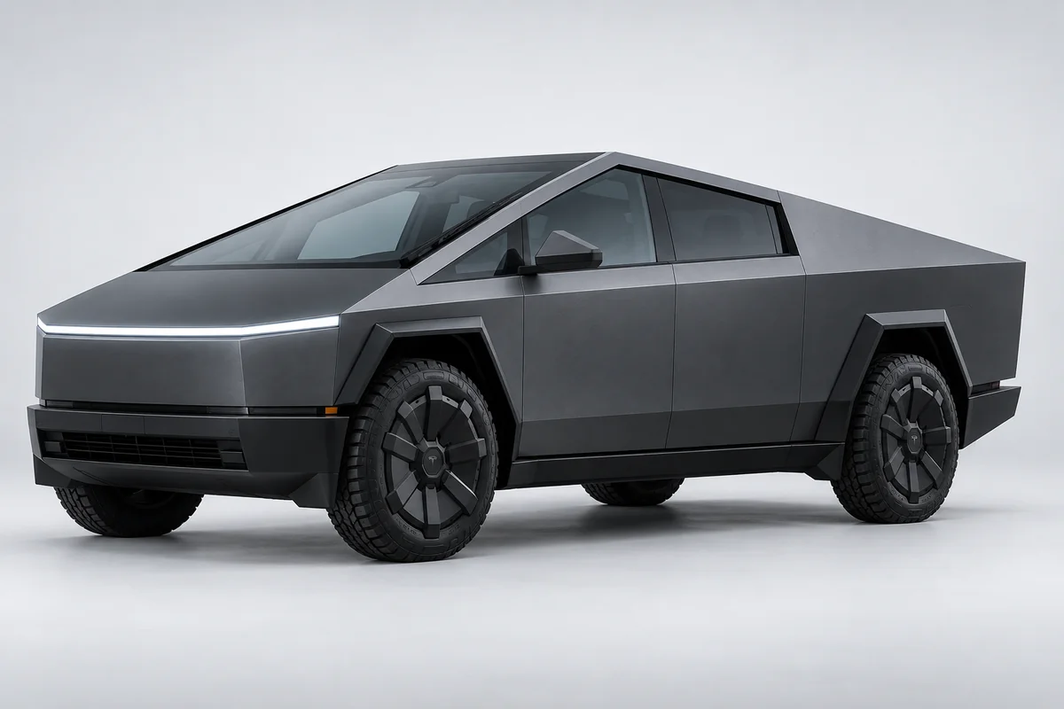Tesla Cybertruck — вид спереди в три четверти