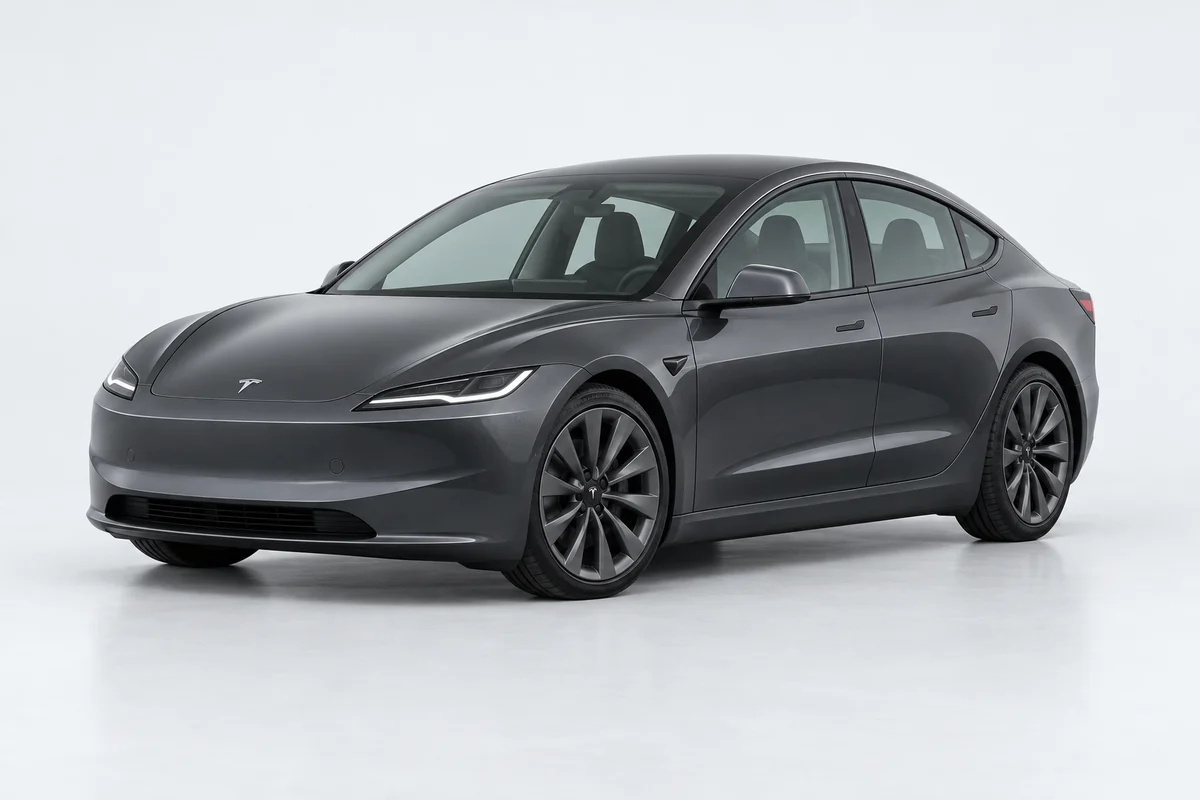 Tesla Model 3 — вид спереди в три четверти