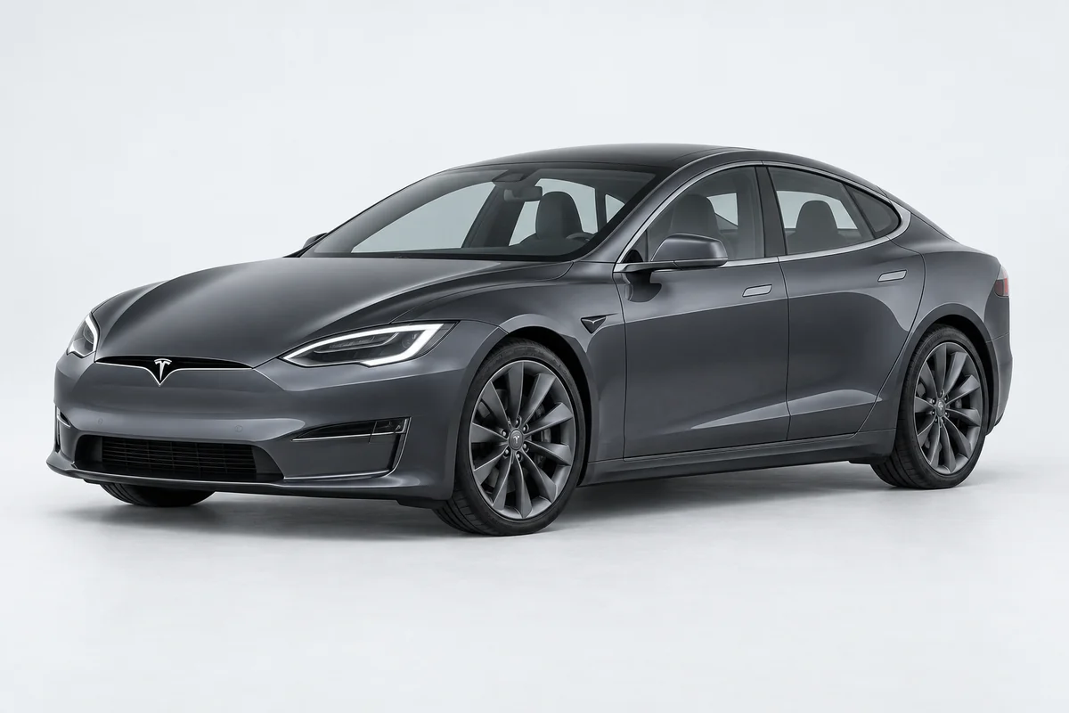 Tesla Model S — вид спереди в три четверти